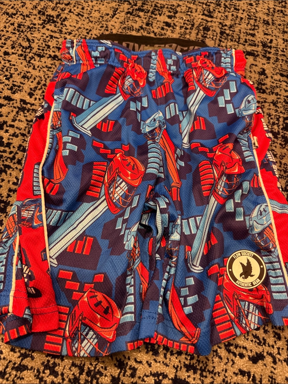 Boys Red and Blue Lacrosse Print Athletic Shorts